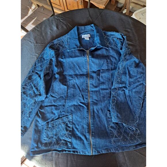 Country Store Denim Jacket Women 1X Full Zip Sequins Long Sleeve - Picture 1 of 8